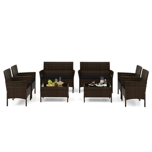 8 Piece Patio Rattan Conversation Set Outdoor Wicker Furniture Set w/ Chair