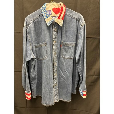 Vintage Levi s Men s Denim Button Up American Flag Western Custom Shirt  XL
