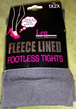NWT Leg Impressions Fleece Lined Footless Tights - 1X/2X - Gray - Warm & Cozy!