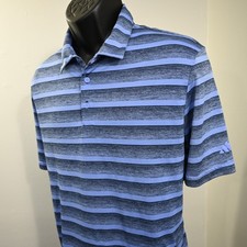 Adidas Golf Polo Blue Striped Performance Wicking Short Sleeve Mens Size XL