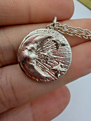 Celestial Moon Star Necklace Pendant Sterling Silver LFD 925 on Chain 18 in
