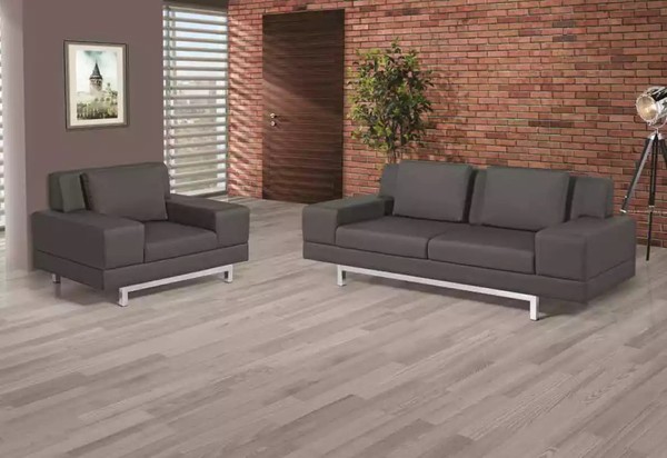 Graue Couchgarnitur Dreisitzer Sessel Sofagarnitur Arbeitszimmer Sofas 3+1-image