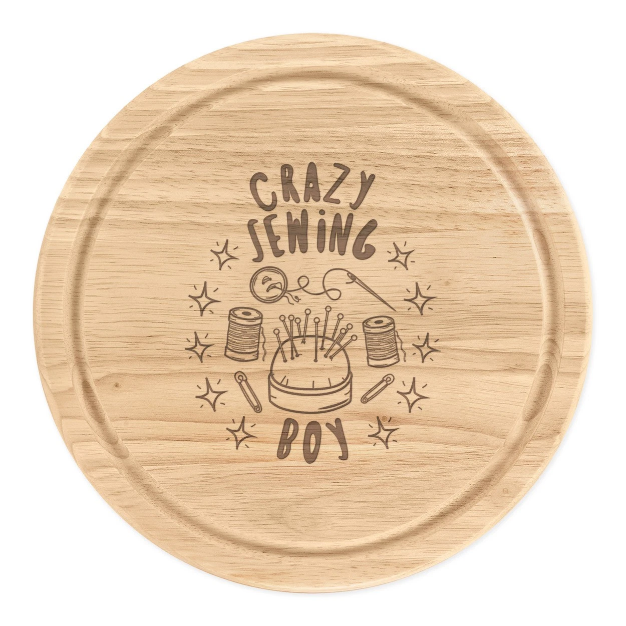 Crazy Sewing Boy Stars Round Chopping Cheese Board Joke Kids Crafts Best Funny