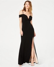 City Studio Junior's Black Formal Off Shoulder Slim Fit Nude Prom Maxi Gown, 3