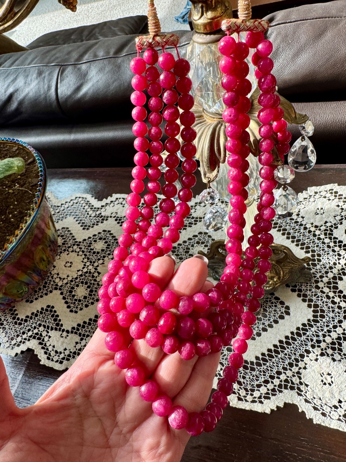 Multi strand Ruby Necklace adjustable - image 2