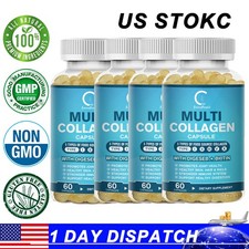 Collagen Peptides Types I, II, III, V, X 2000mg Pills Anti-Aging Skin Capsules