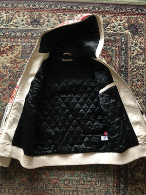 Supreme Leather Hooded Court Card Cards Jacket Embroidered Size
