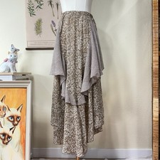Vintage Floral Polka Dot Asymmetric Ruffle Skirt Boho Fairy Forest Cottage XS S