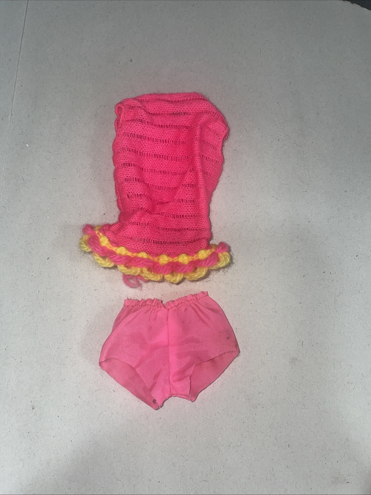 Original 1968 Talking Barbie Bright Pink Knit Swimsuit Top And Bottoms #1115