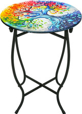 Outdoor Side Table for Small Spaces,14 Inch round Metal End Table Patio Balcony