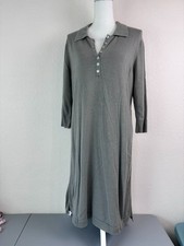 Peruvian Connection women's large grey 3/4 sleeve collared knit midi dress