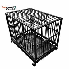 Black Chew-resistant Heavy Duty Metal Dog Cage Kennel Pet Crate with Wheels