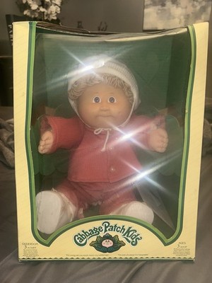 Rare 1984 Cabbage Patch Kids Doll in Red Outfit with Knit Cap. Original Package