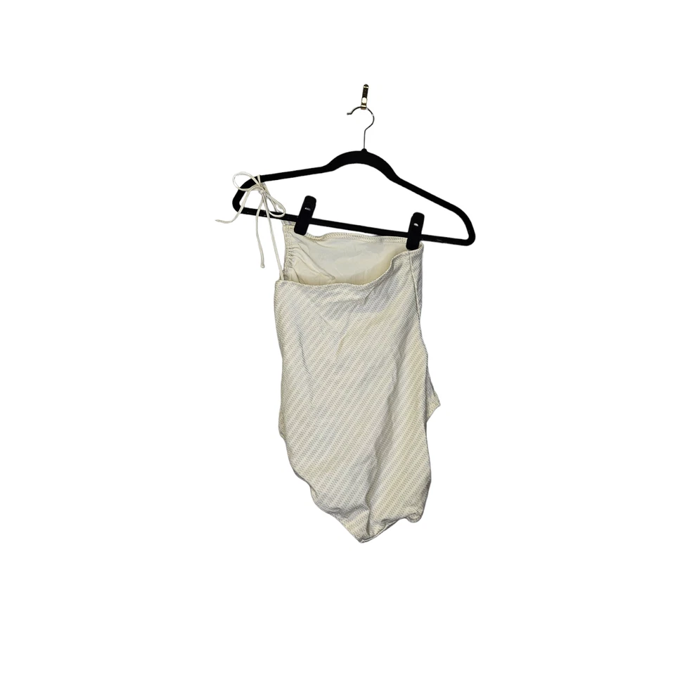 Vintage 90s Catalina 10 Ivory Silver One Piece Shoulder Swimsuit Zig Zag Glam - Image 2 of 3