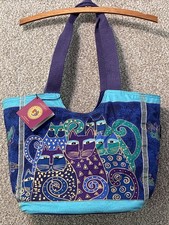 LAUREL BURCH Indigo Cats Medium Canvas Bag, NEW WITH TAGS, LB412
