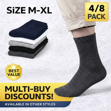 Men’s Crew Cotton Socks M-XL Breathable Durable 4 or 8 Pack Plain Work Everyday