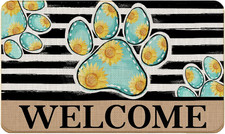 Dog Welcome Door Mat, Sunflowers Paw Prints Doormat for Front Door Porch Outdoor