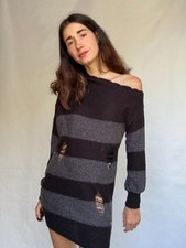 Guess Los Angeles dark gray and black asymmetric sweater dress, wool blend, slim