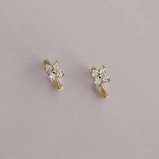 1Ctw Round Cut Real Moissanite Small Huggie Hoop Earrings 14K Yellow Gold Plated
