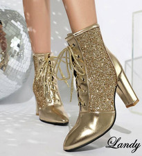 Sequins Women's Glitter Pointy Toe Ankle Boots Lace Up Block Heel Shoes Party