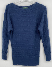 Lauren Ralph Lauren Blue Cable Knit Sweater Womens S Cashmere Lambswool Blend