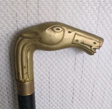 3 Piece Brass Horse Head Walking Stick Cane Black Wood Shaft Equestrian Vintage