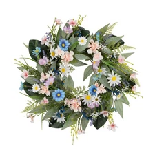 20 Inch Front Door Wreath Faux Flower Greenery Hanging Ribbon Seasonal Decor