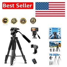 Enhanced Stability 75 Tripod with Pan Head for Perfect Shooting - 16lb Capacity