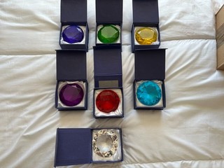 Large Crystal Diamond Shaped Cut Glass Paperweights