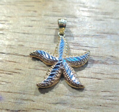 19MM 2-TONE 14K YELLOW GOLD DIAMOND CUT DC HAWAIIAN SEA STAR STARFISH PENDANT