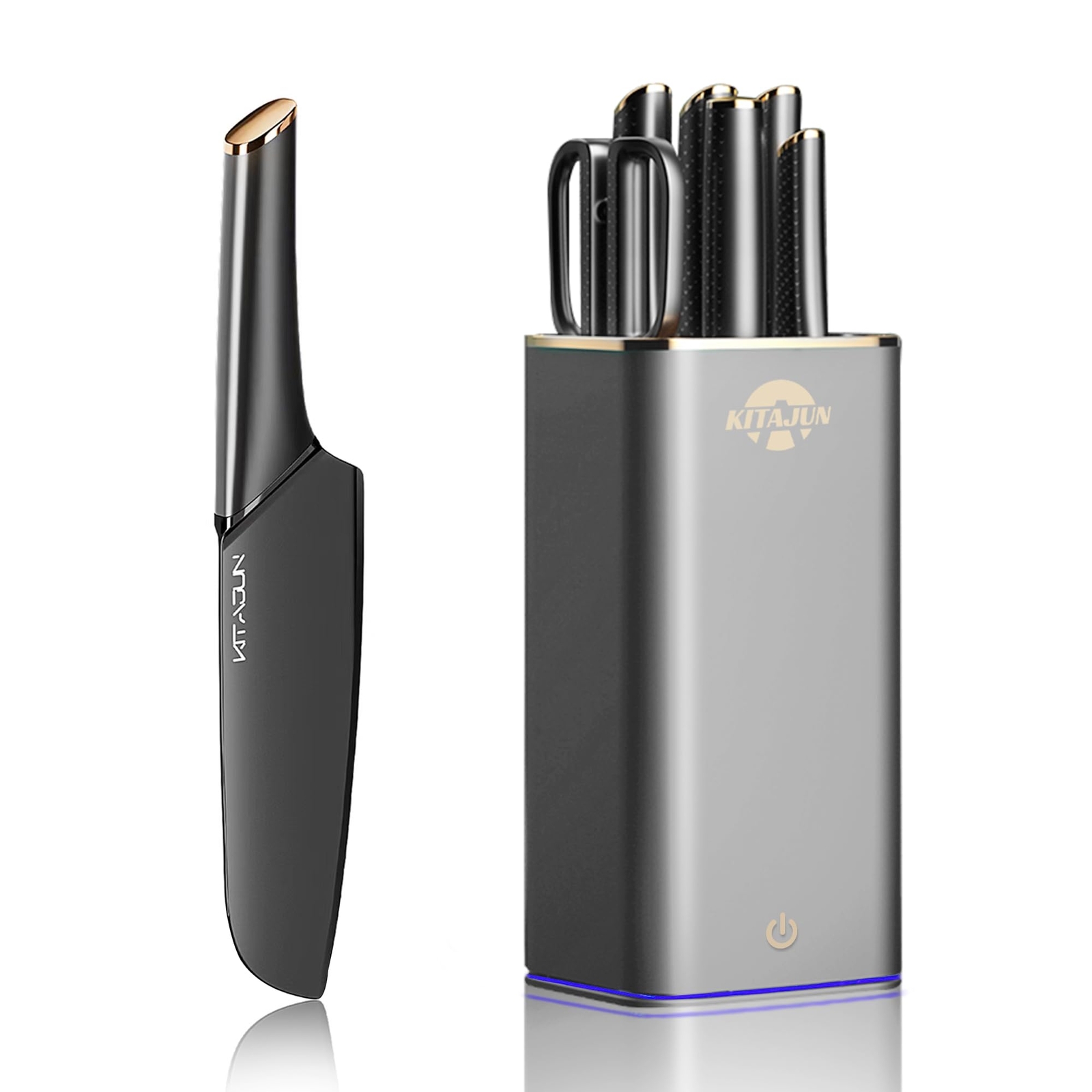 НАБОР КУХОННЫХ НОЖЕЙ KITAJUN - 6 СО ВСТРОЕННОЙ ЗАТОЧКОЙ ИЗ НЕРЖАВЕЮЩЕЙ СТАЛИ, XD6-ТИТАН