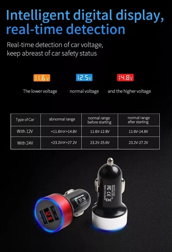 QC Zigarettenanzünder 2 USB Ladegerät KFZ LKW Auto Handy Ladeadapter Handy - Bild 4 von 4