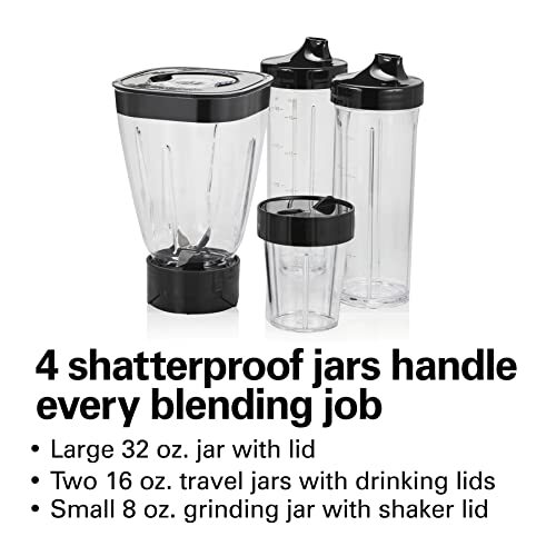 Hamilton Beach Stay or Go Blender with 32oz Jar, 8oz Grinder for Nuts & Spices, 
