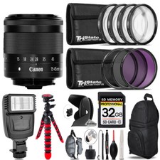 Canon EF-M 15-45mm f/3.5-6.3 IS STM Lens Graphite Flash Tripod More-32GB Kit
