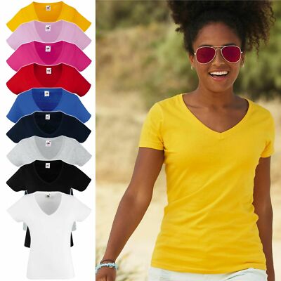 Fruit of the loom V-Ausschnitt Damen T-Shirt Valueweight F271N V-Neck XS - 2XL