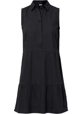 Leinen-Kleid mit Volants Gr 44 Schwarz Freizeitkleid ohne Ärmel Blusenkleid Neu*
