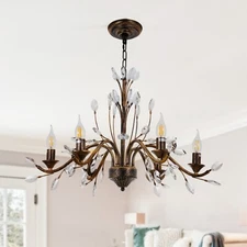 27.5" Vintage Crystal Chandelier 6-Lights Candles Pendant Lamps Ceiling Lighting