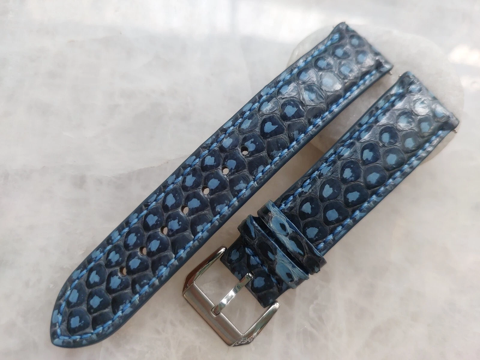 20mm/18mm Python Print Leather Watch Strap Band Black Blue Color