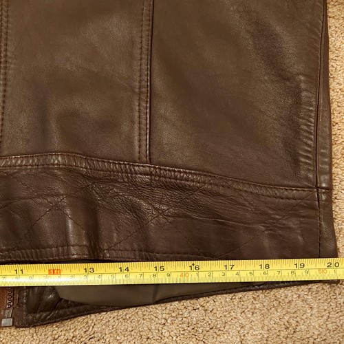 Vintage 70s Large Brown Leather Gents Short Jacket Retro Check Measurements - Picture 9 of 24
