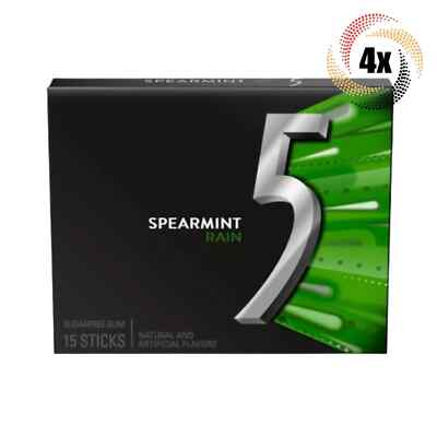 4x Packs 5 Gum Spearmint Rain Flavor | 15 Sticks Per Pack | Sugar Free Gum