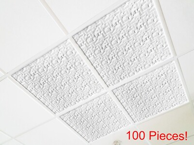 Grid System Drop In, 24'' x 24'', PVC Suspended Ceiling Tiles, OPAL White, 100 Pcs