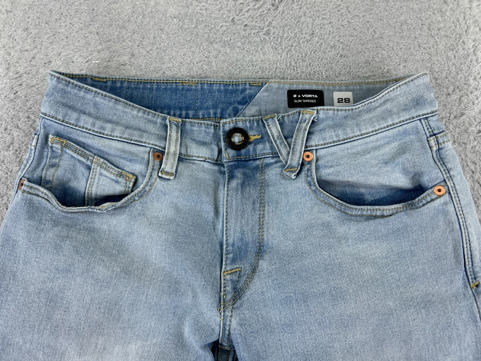 Volcom Jeans Mens 28 Blue Denim 2X Vorta Slim Tapered Leg Cotton 27x28 - Image 4 of 4