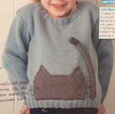 Child’s Cat Motif Jumper With Pocket DK KNITTING PATTERN -Ages 1-11yrs (53-76cm)