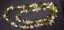 Large Vintage Goldtone  Faceted Green Glass Beaded Necklace 32"