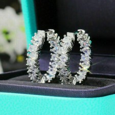 14K White Gold Plated 3 Carat Pear Cut Certified Moissanite Huggie Hoop Earrings