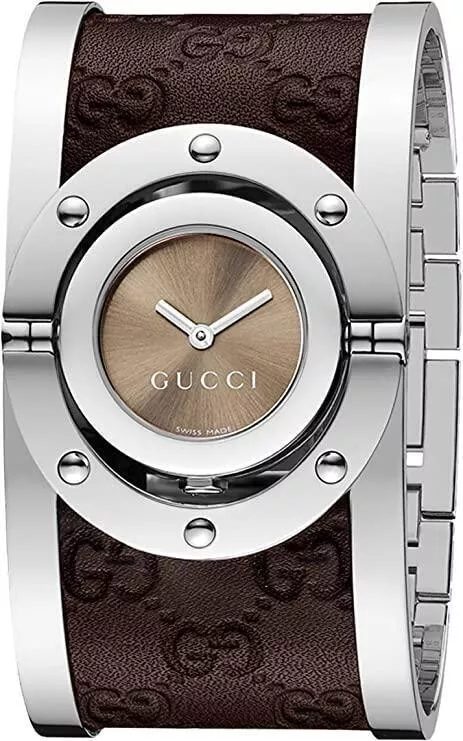 GUCCI YA112433 cadran marron tourbillonnant série 112 bracelet bracelet montre femme