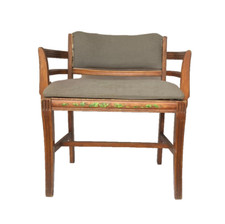 Vintage 1930's Federal Revival Style Wood Upholstered Piano Vanity Stool Bench