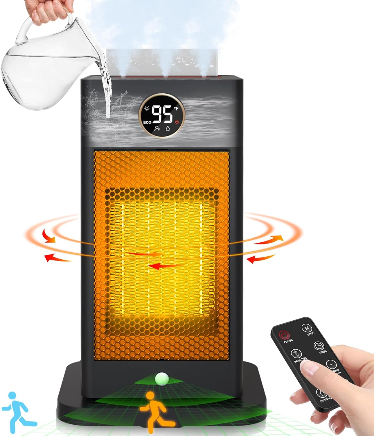 Space Heater with Humidifier, 3-In-1 Space Heaters for Indoor Use with Motion Se