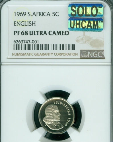 1969 SOUTH AFRICA 5 CENTS ENGLISH NGC PF68 MAC SOLO FINEST UHCam  95 MINTED *