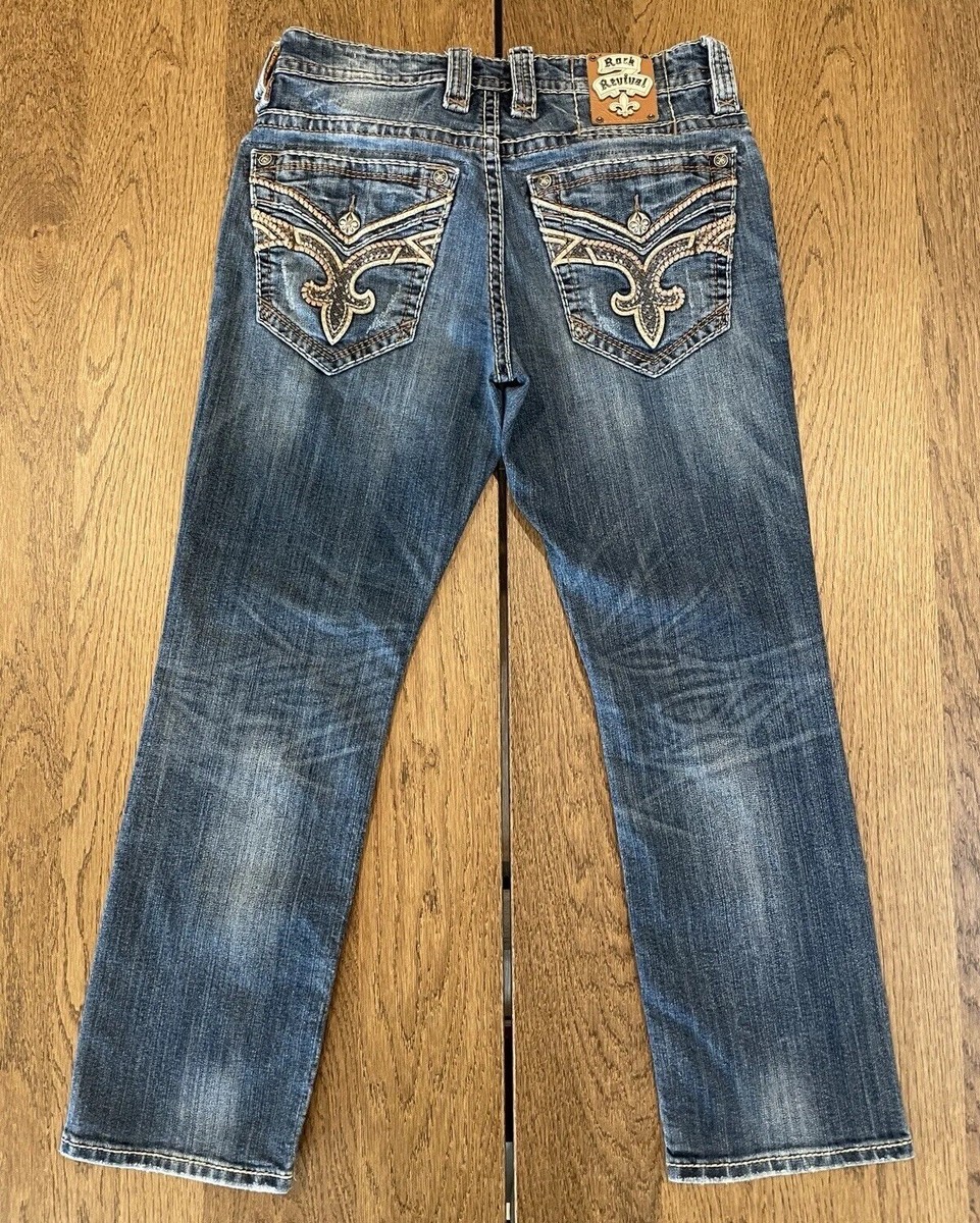 Rock Revival Gore Relaxed Straight Denim Jeans Men's 31x28 Dark
